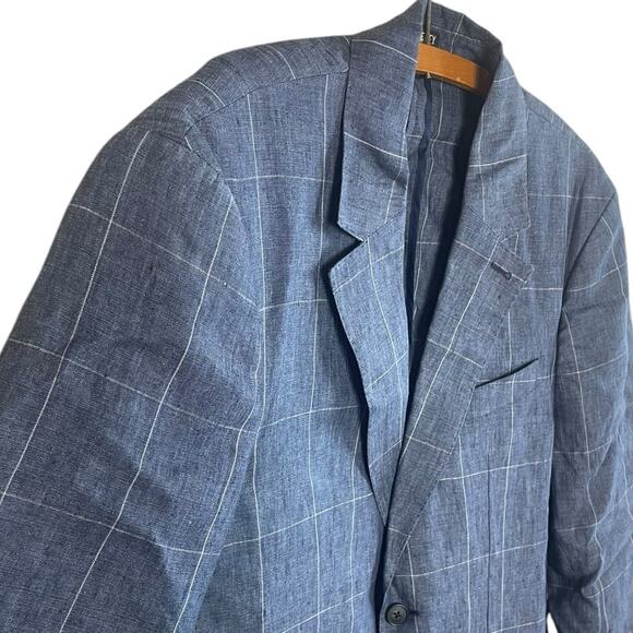 Faherty Men’s Sz 42 Reserve Linen Windowpane Blazer in Blue Steel Plaid New NWT - Picture 6 of 10